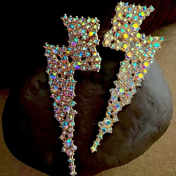 Jewelry - Earrings- gold rhinestone lightening bolts